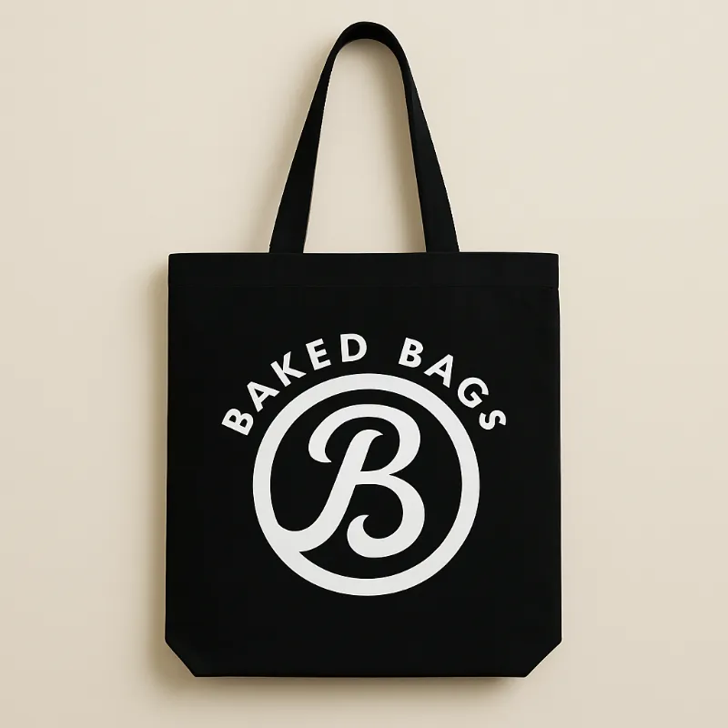 Baked Bags Tote Bag, cotton canvas tote with Baked Bags logo print