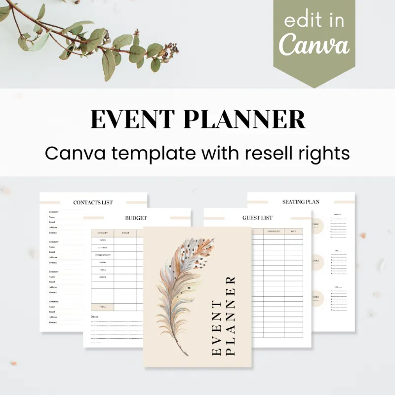 Purpose PLR Event Planner Template showing multi-page Canva design layout