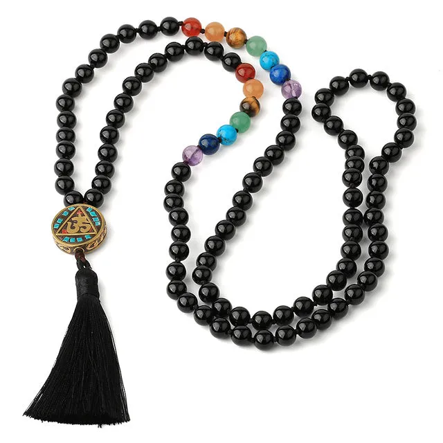 Turix Black Onyx Mala with 8mm beads on long strand for meditation and protection