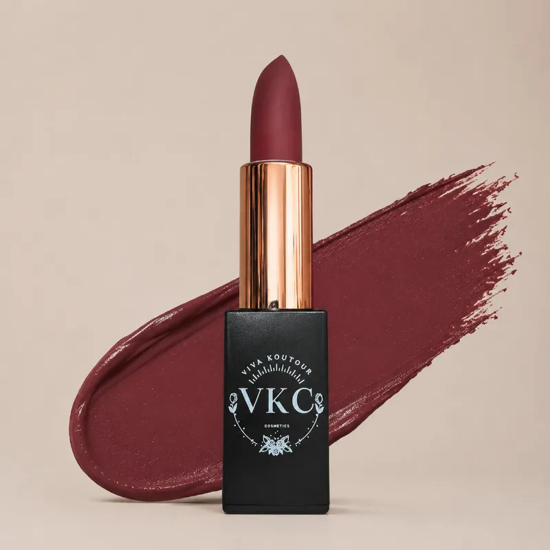 Viva Koutour Cosmetics Fate Cream Lipstick in deep burgundy shade