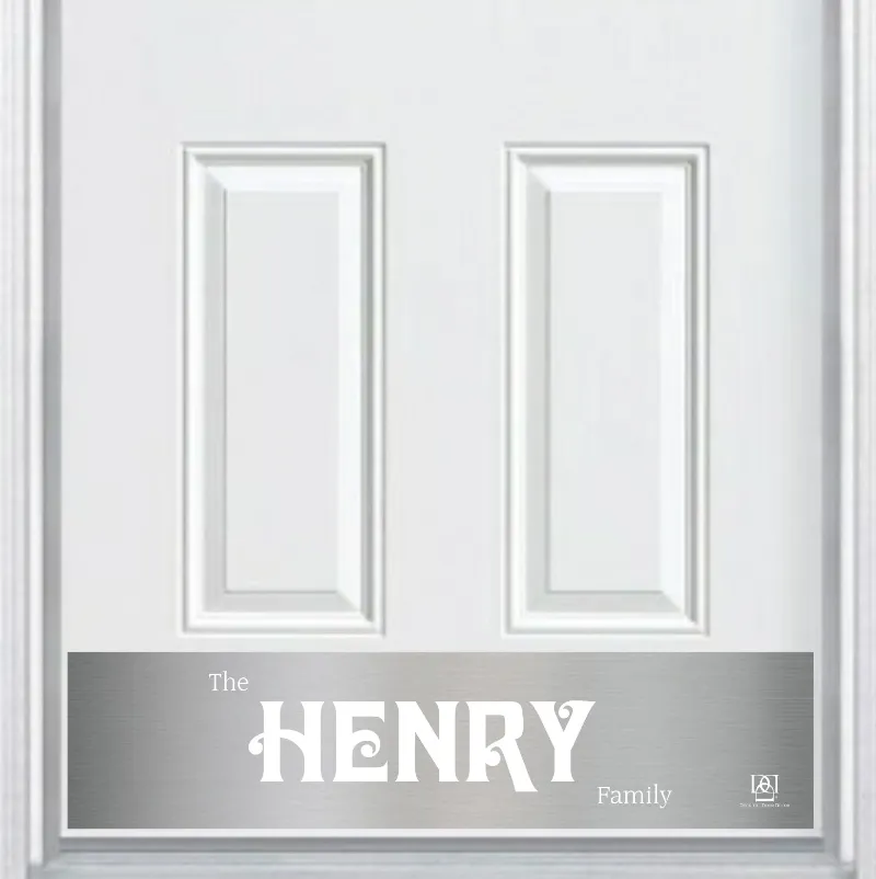 Deck the Door Decor Davida Last Name Monogram Engraved Door Kick Plate in anodized aluminum with elegant script