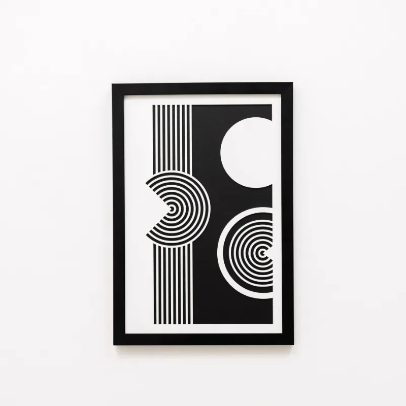 Enjoy The Wood 2D Framed Wall Art Boho black and white curved geometric pattern