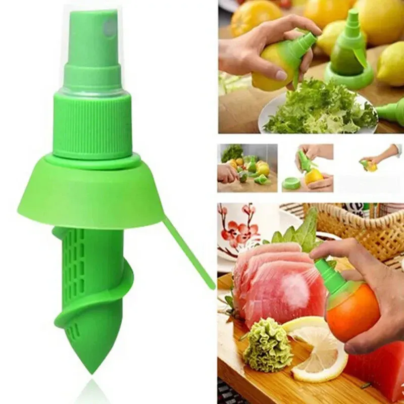 Kicklo 3PCS Manual Fruit Juice Sprayer nozzles inserted into citrus fruits