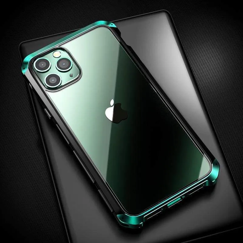 Techypop 2023 Aluminum + Titanium Shockproof Gorilla Tempered Glass Case for iPhone15 Pro Max with metal frame and blue-ray pattern