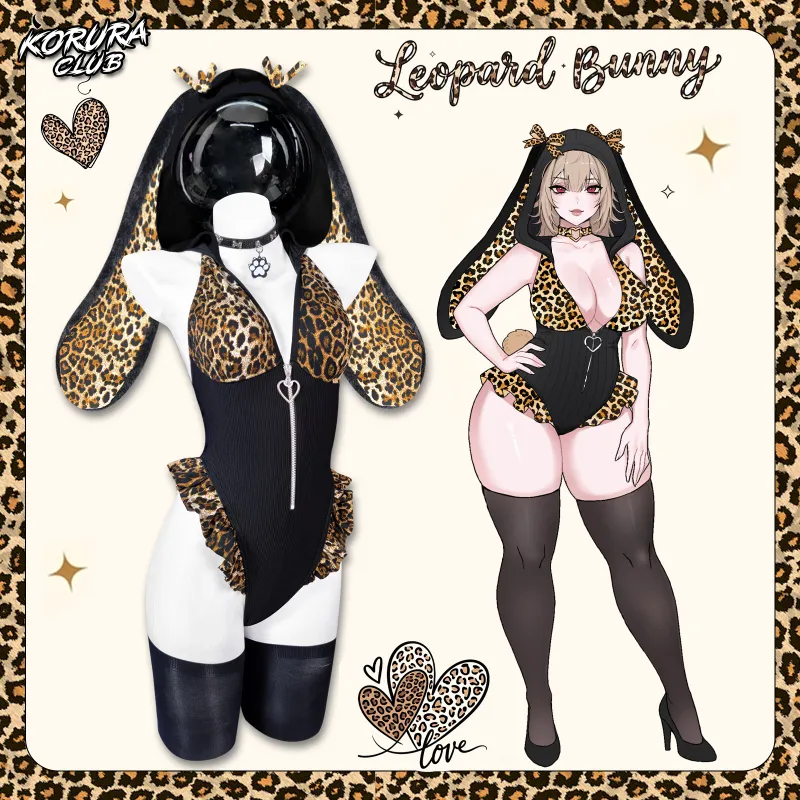 Koruraclub Cosplay Leopard Print Bunny Lingerie KO141 knitted bodysuit with tail