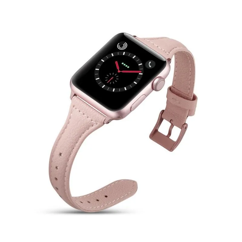 Techypop Slim Leather Designer Apple Watch Band Strap, tan leather band on watch