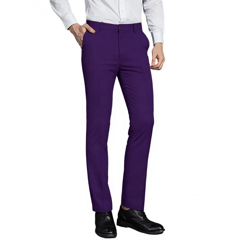 Cloudstyle Classic Slim Fit Stretch Flat Front Slacks Dress Pants Purple, front view