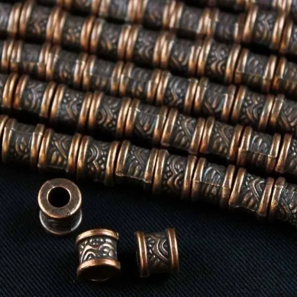 Cherry Tree Beads Vintage copper tube beads with etching and a large hole