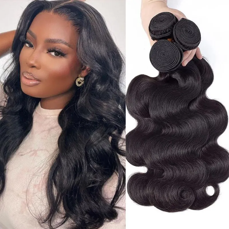 Megalook 12A/15A 3 Bundles Body Wave Hair Brazilian Human Hair Bundles Natural Hair Extensions showing three hair bundles fanned out