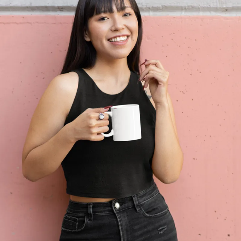 The Banyan Tee US Black Crop Tank Top, black sleeveless crop tank displayed flat