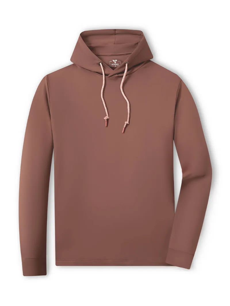 DTWOOO Solid Performance Hoodie in Brown with drawstring hood and side pockets