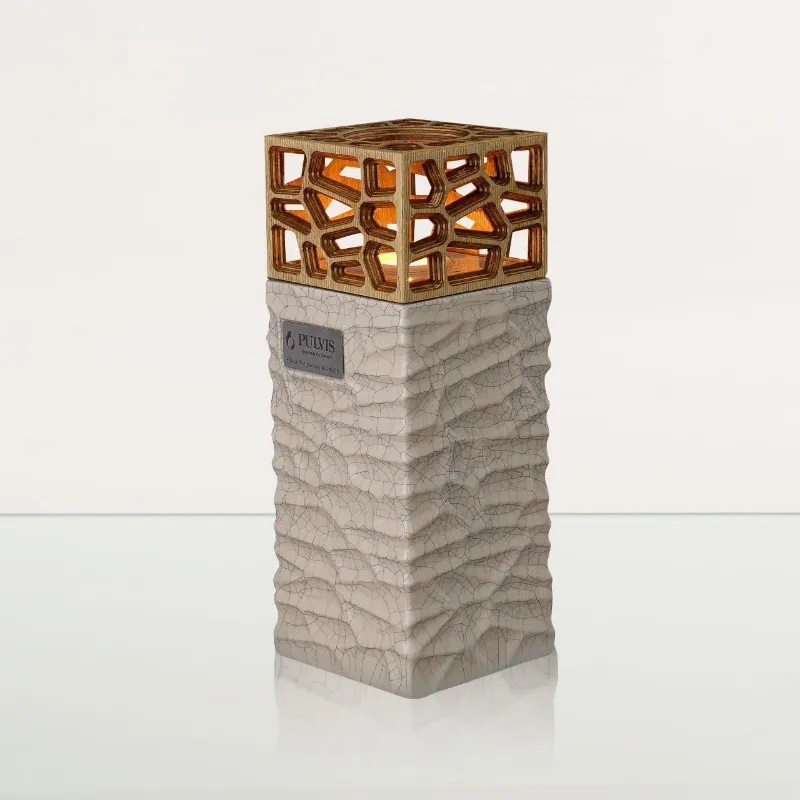 Pulvis Art Urns Everlasting Flame Cremation Urn in craquelure ceramic with candle holder on top