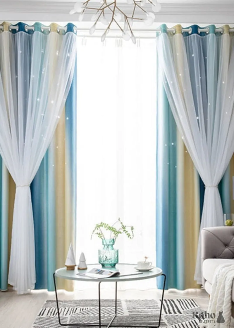 Boho Dress Blue Blackout Curtains with bohemian print in rich earthy colors