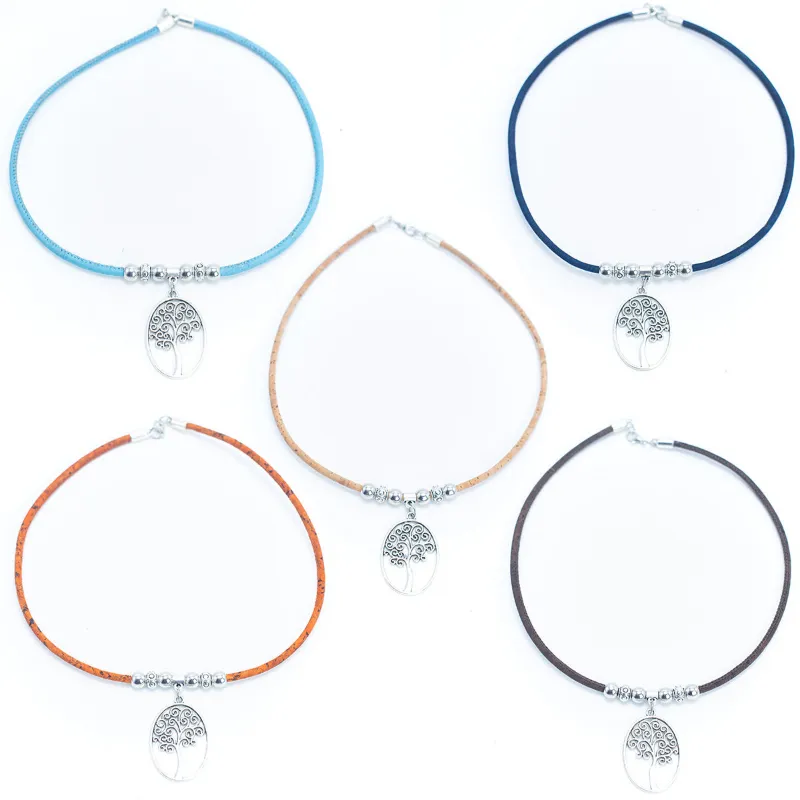 Corkadia Cork and Alloy Charm Necklace with natural cork cord and zamak pendant