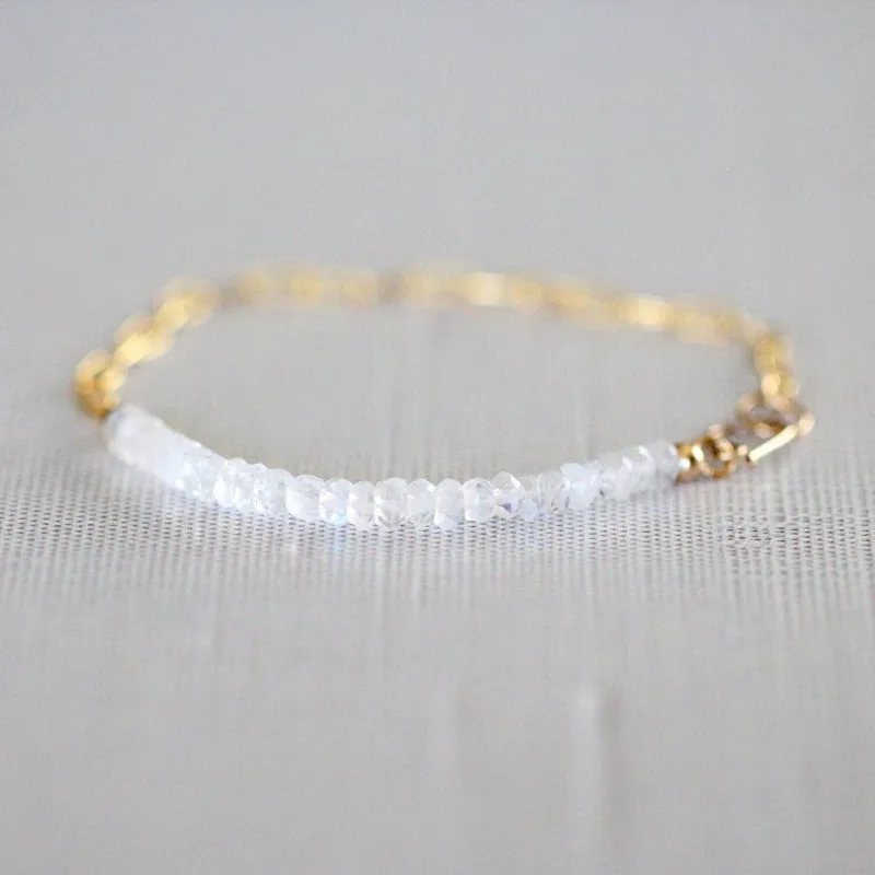 Spirit Nest Cara Beaded Bracelet with faceted moonstone rondelles and chain