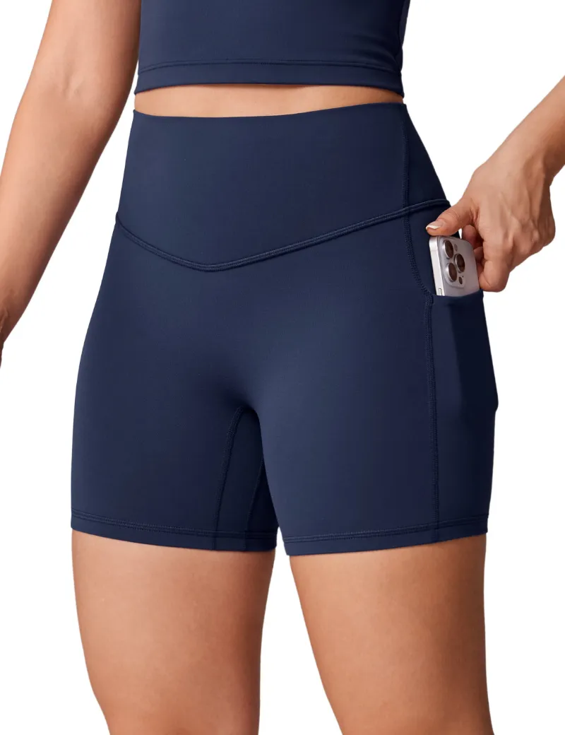 Essenther Global Hugcurve No Front Seam Pockets Shorts 5 inch high waisted biker shorts with side pockets