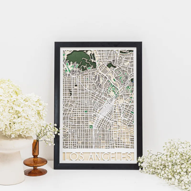 Enjoy The Wood 3D City Map Los Angeles laser-cut wooden wall art showing layered street detail
