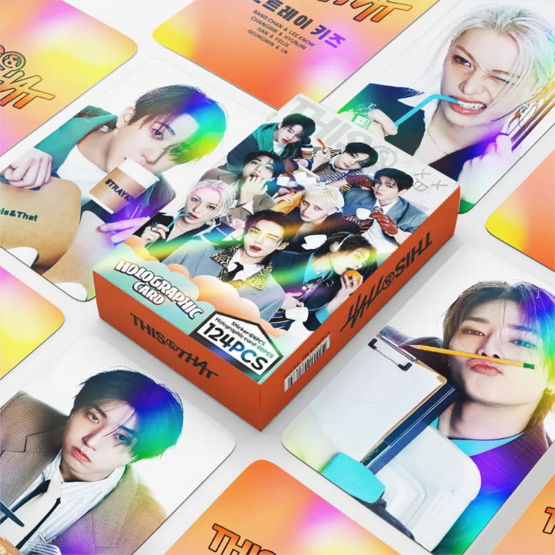 TTAesthetic 124PCS SKZ THIS & THAT Holographic Photocard Stickers showing holographic cards and stickers