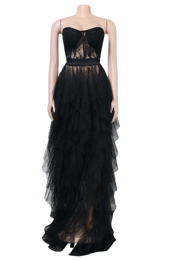 Mislish Black A-Line Strapless Sweetheart Prom Gown Evening Dress, full-length gown with sweetheart neckline