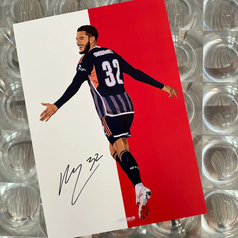 Rogues Gallery signed Andrew Omobamidele red and white A3 print