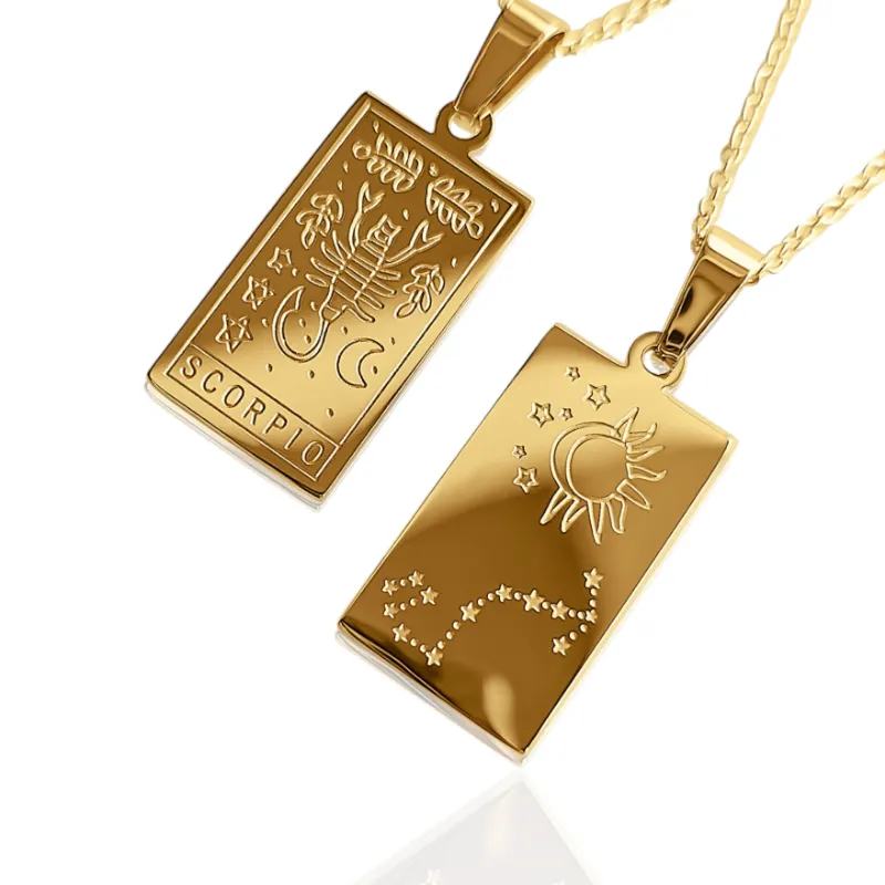 DORSYA Scorpio Zodiac Constellation Necklace with double-sided pendant showing tarot card and star design