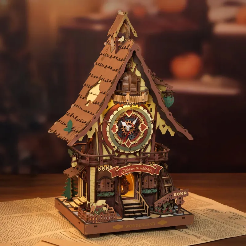 Varvikas 3D Wooden Mechanical Puzzle Kit, Cuckoo Clock LC901C with moving mechanisms