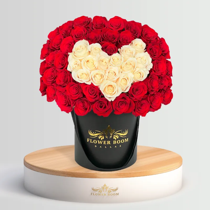 Flower Boom Dallas Fall In Love heart shaped rose arrangement with customizable colors