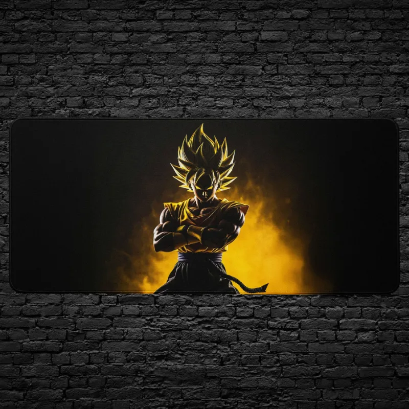 CruArt Super Warrior Anime Desk Mat showing warrior with glowing yellow aura