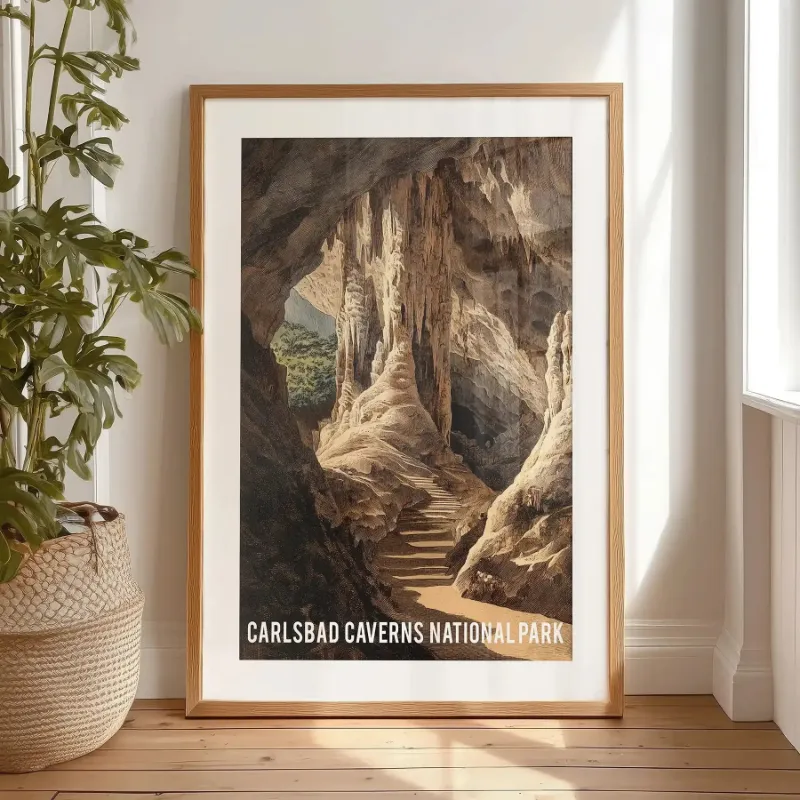 Wall Art Set Carlsbad Caverns National Park cave print in beige and brown tones