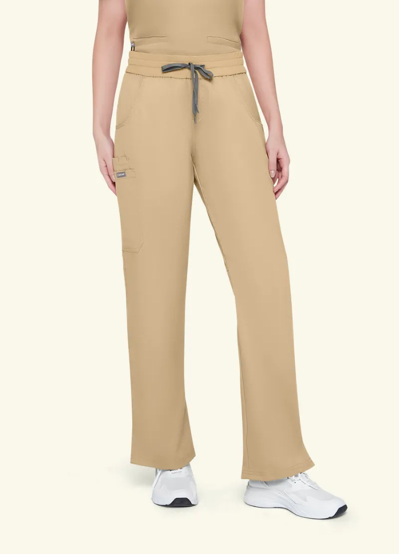 COMENII StyleFlex Essential Scrub Pant in khaki, straight-leg cargo style