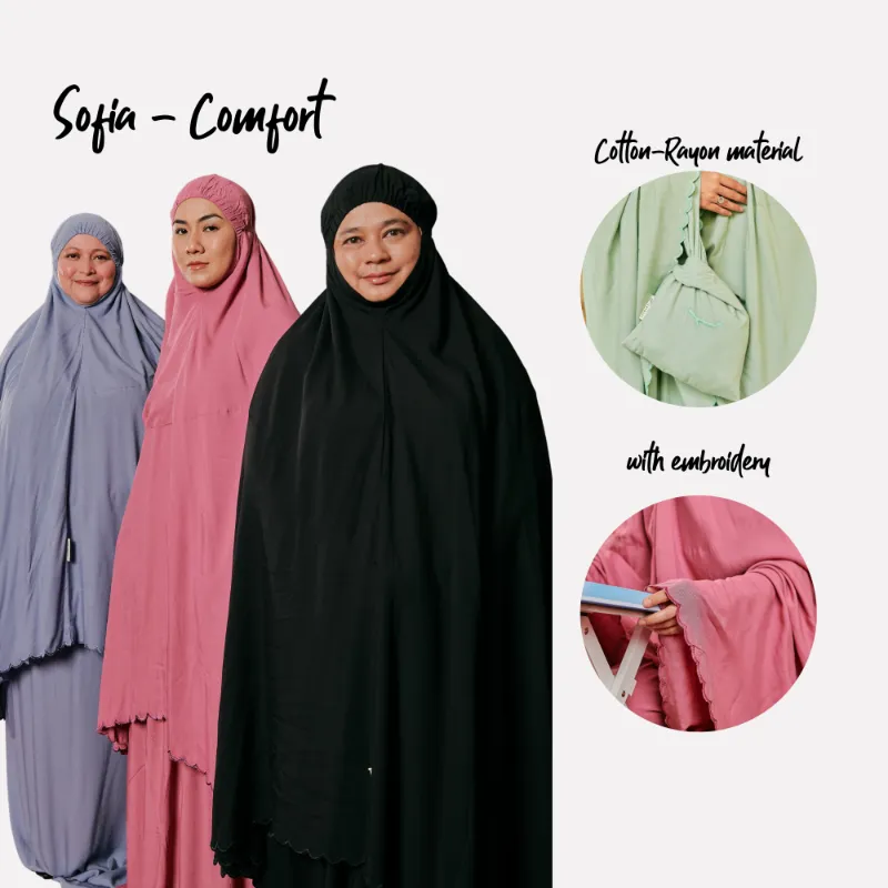 ZAAHARA Telekung Travel Cotton Sofia Comfort prayer set with pouch and mat