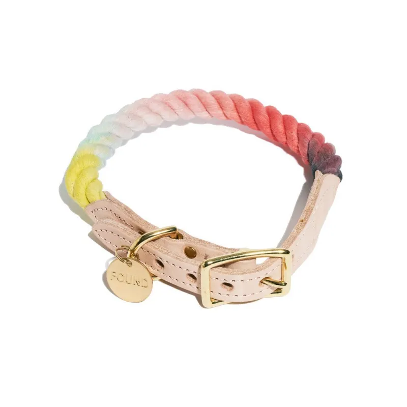 Found My Animal Claude Ombre Cotton Rope Cat & Dog Collar with leather accents and stamped tag