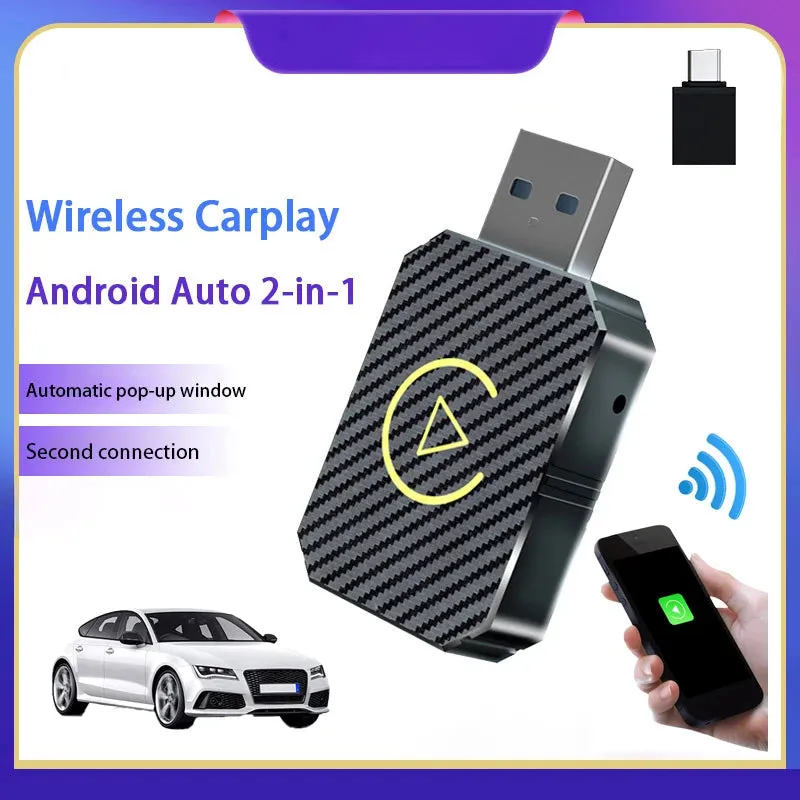 Kicklo 2 in 1 USB Mini Wireless CarPlay adapter in carbon fiber black finish