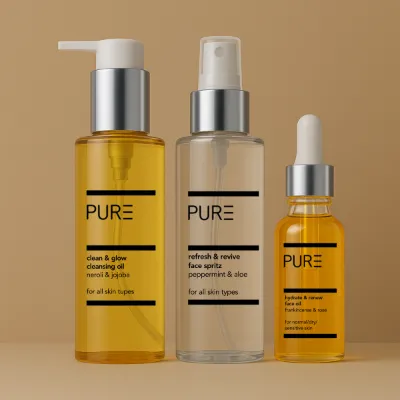 PURE Spa Skincare Cleanse, Tone & Hydrate Skincare Ritual showing three product bottles