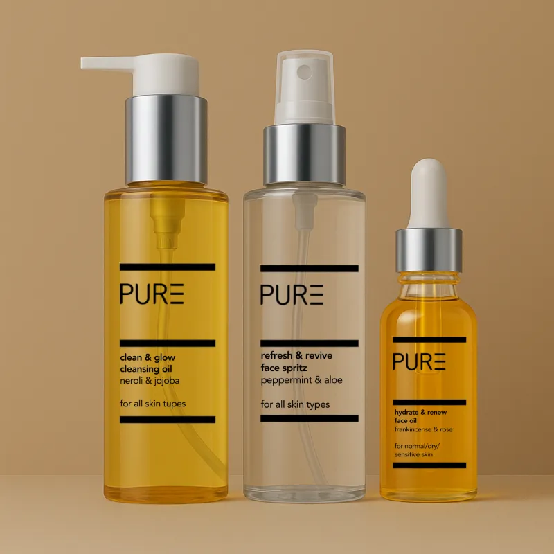 PURE Spa Skincare Cleanse, Tone & Hydrate Skincare Ritual showing three product bottles