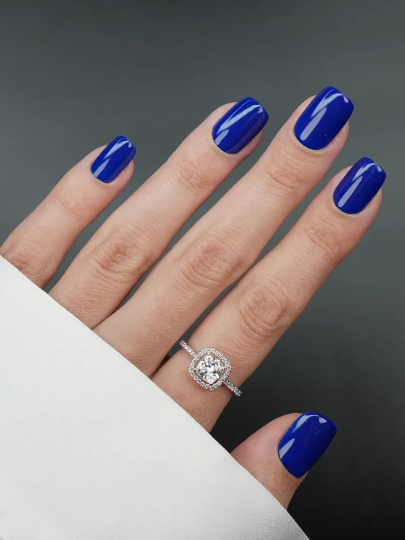 Roxy Nails Paris Santorini navy blue glossy press on nails in extra short square rounded shape