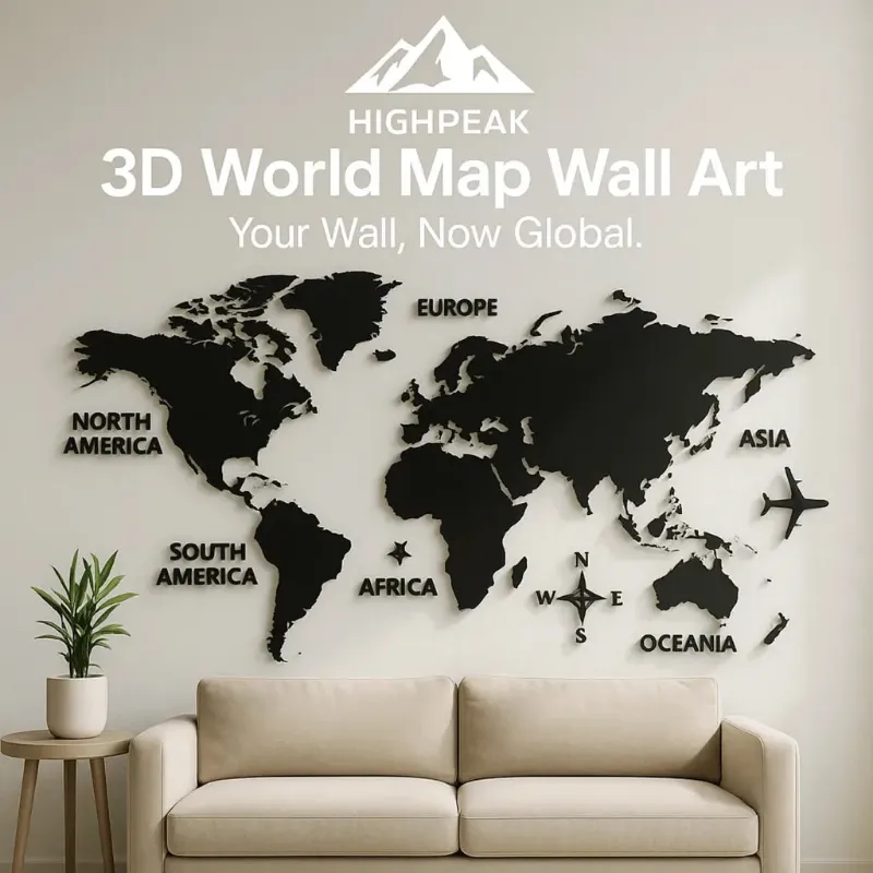HighPeak 3D Wall World Map acrylic sticker mural on a large wall