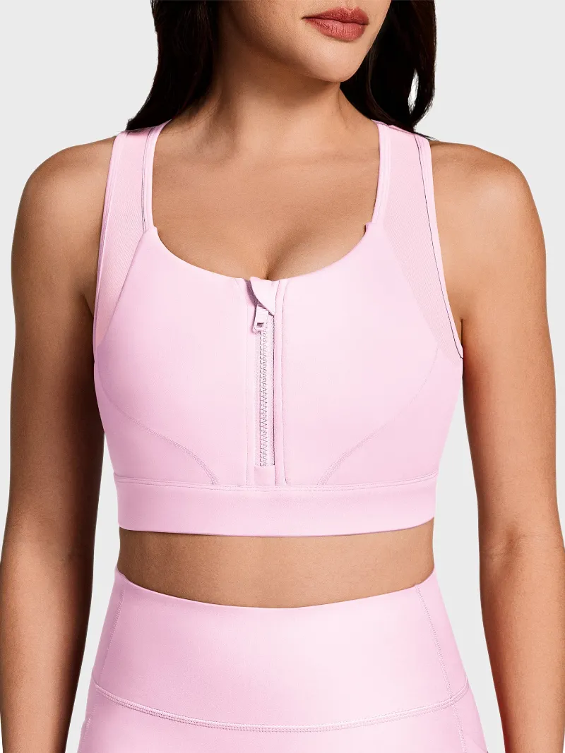 QUEENIEKE BareLuxe Medium Support Front Zipper Sports Bra, front view