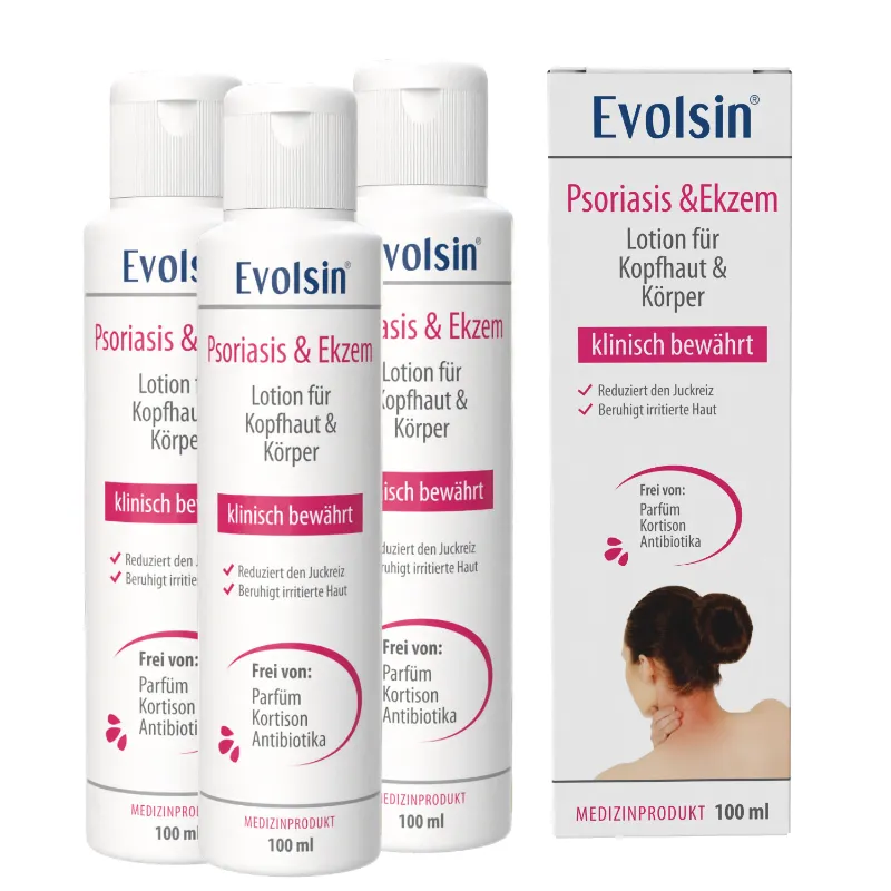Evolsin Medical Psoriasis & Ekzem Lotion 3er Pack three lotion bottles