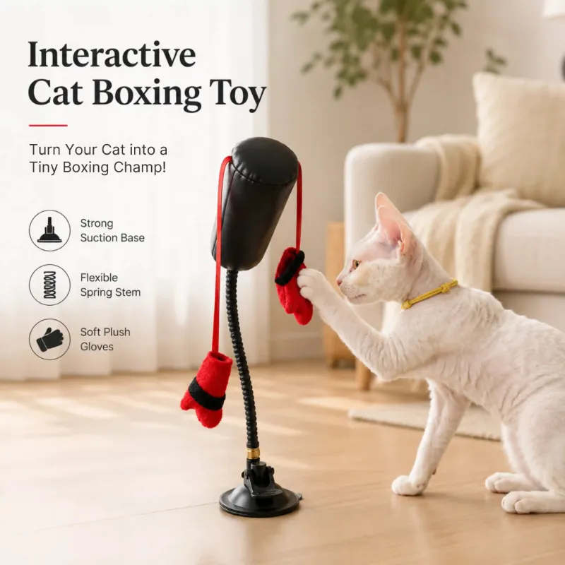 4FurBaby Hands-Free Cat Boxing Toy with Suction Base set up on a smooth floor