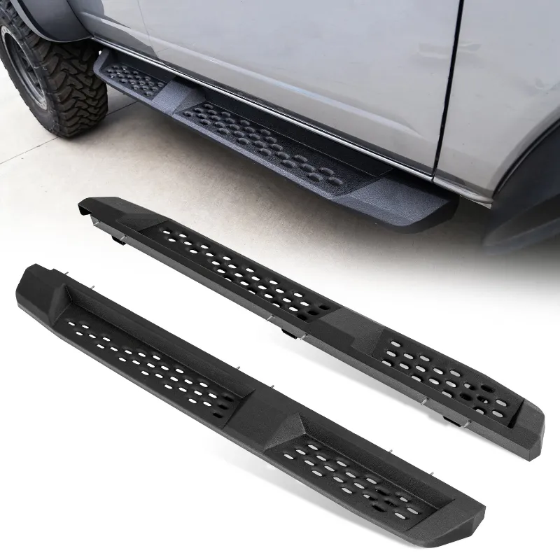Sunpie Ford Bronco Running Boards for 2021-2026 Ford Bronco 4-Door in black carbon steel mounted on vehicle