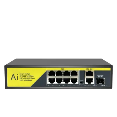 Hiseeu 8-port PoE Switch with gigabit uplink ports, desktop or wall mounted
