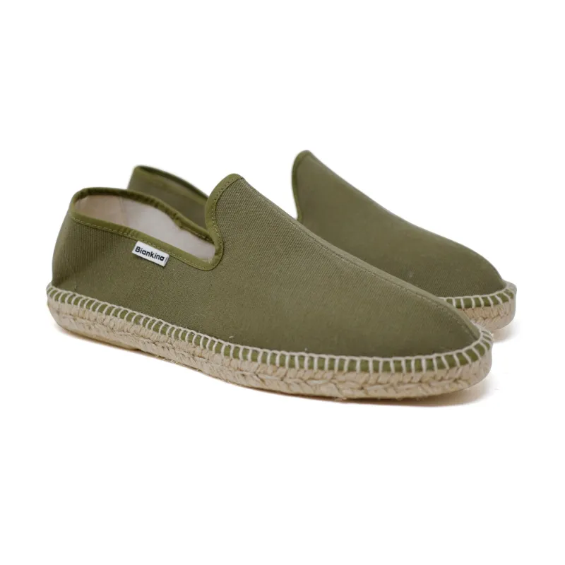 BIANKINA Napoli Eco Friendly Vegan Slip on Espadrilles in olive green shown from the side