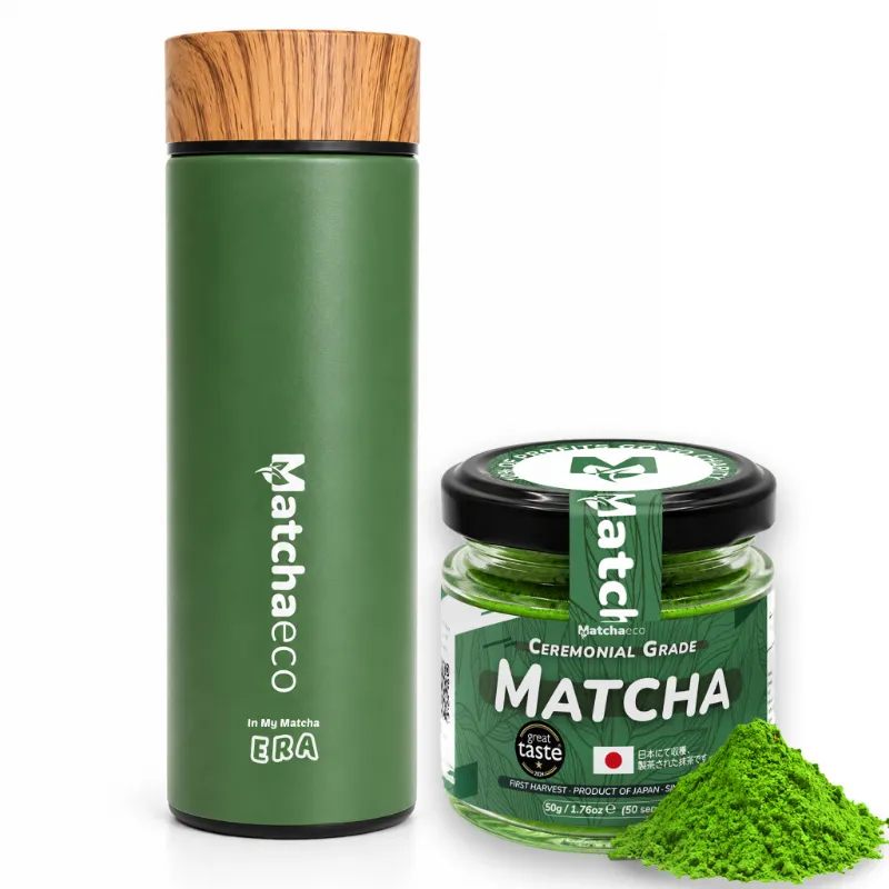 Matchaeco Matcha in Motion set with 500ml insulated flask and 50g ceremonial matcha pouch