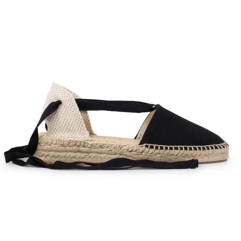 BIANKINA Tamarita Eco Canvas Vegan Espadrille Wedges in black with lace-up front