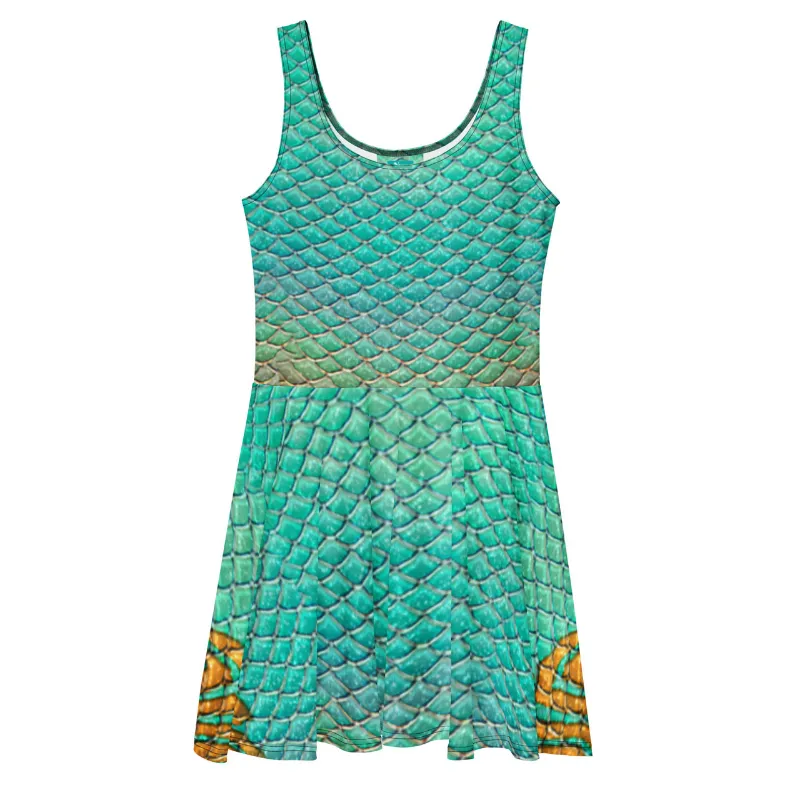 Sereia Guardiã Solaris Skater Dress, sleeveless flared dress with vibrant print