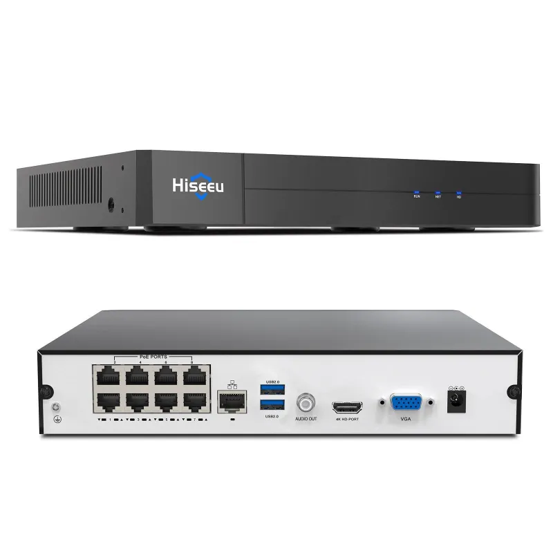 Hiseeu 16-channel 4K PoE network video recorder with 8 ports