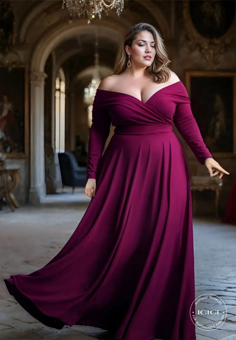 IGIGI Marie Plus Size Gown in Orchid - elegant orchid-purple gown on a curvy model