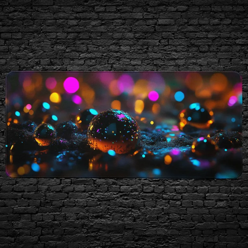 CruArt Neon Abstract Desk Mat with glowing orb design in cyberpunk style