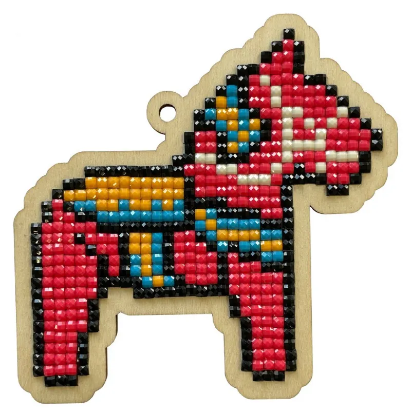 Varvikas 5D Diamond Painting Toy Horse, small wooden base with colorful geometric horse design